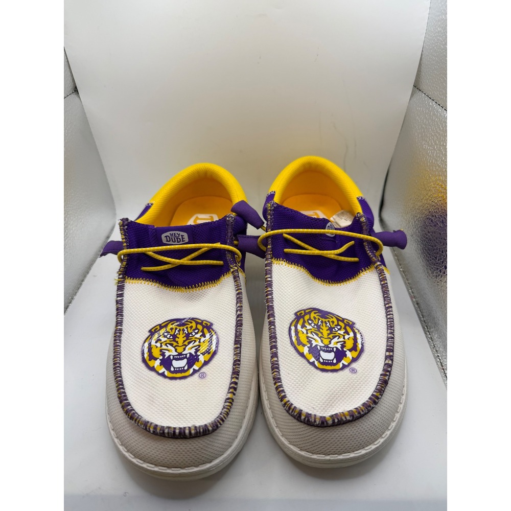 Hey Dude Wally Tri LSU Tigers Mens Size 7 Purple Gold White Slip On Shoes
